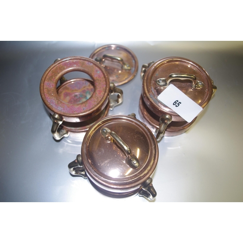 65 - 3 BRASS /COPPER CANDLE COOKERS