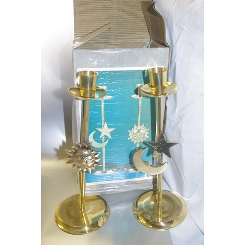 8 - BRASS SUN /MOON/STARS CANDLE STICKS