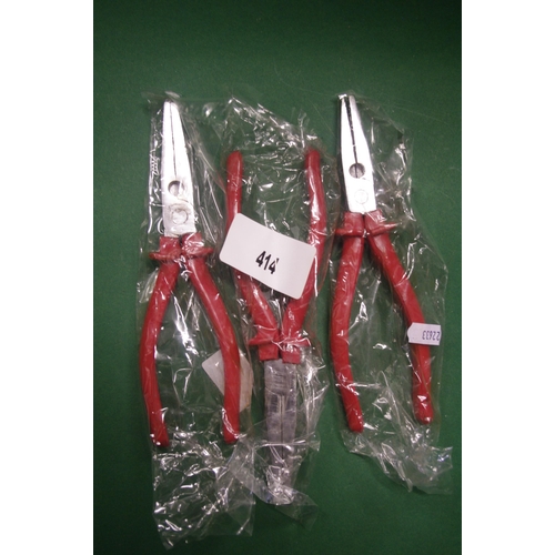 414 - 3 PAIRS OF PLIERS