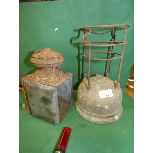 21 - OLD STAMPED TILLY LAMP ANВ CARRIGE LAMP -AS SEEN