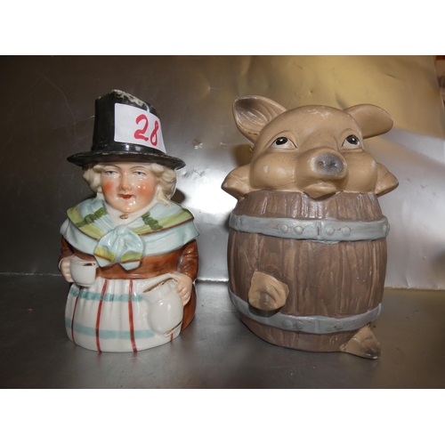 28 - COIN SAVING PIG AND TOBBY CHARACTER JUG