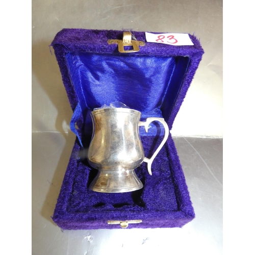 83 - VINTAGE SILVER PLATE TANKARD WITH VELVET BOX