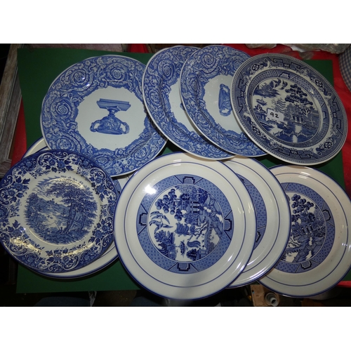 92 - LOT OF BLUE +WHITE PLATES -STAMPED MOSTLY ARKLOW