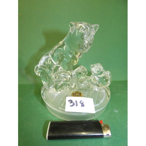 318 - ROYAL CRYSTAL ROCK ITALY LEAD  CRYSTAL GLASS CAT AND TWO KITTENS PLAYING WITH BALL FIGURINE