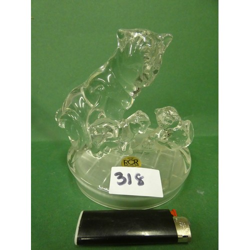 318 - ROYAL CRYSTAL ROCK ITALY LEAD  CRYSTAL GLASS CAT AND TWO KITTENS PLAYING WITH BALL FIGURINE