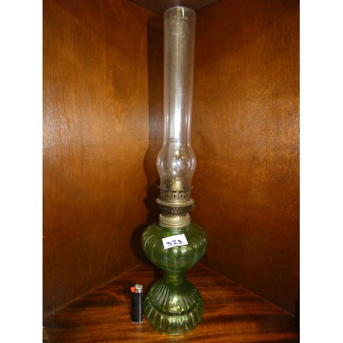 323 - VINTAGE GLASS OIL LAMP-WIZARD GLASS