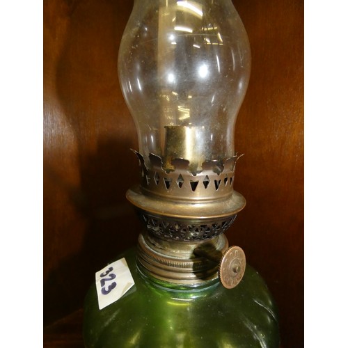 323 - VINTAGE GLASS OIL LAMP-WIZARD GLASS