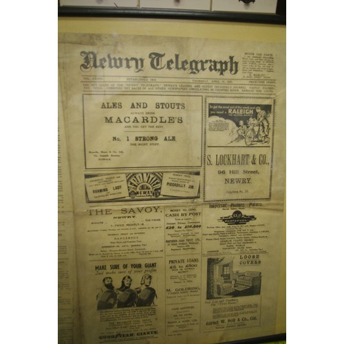 289 - NEWRY TELEGRAPH APRIL 15TH 1937 H63 X 86CM