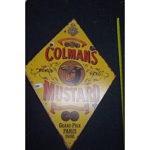 231 - ENAMILIZED COLMAN'S MUSTARD SIGN