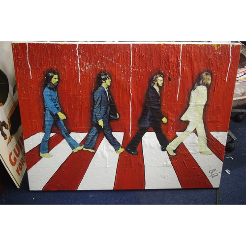 425 - THE BEATLES ABBEY ROAD PAINTING 102X76CM