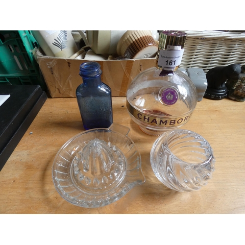 161 - 2 BOTTLES, CRYSTAL LEMON SQUEEZER AND VASE