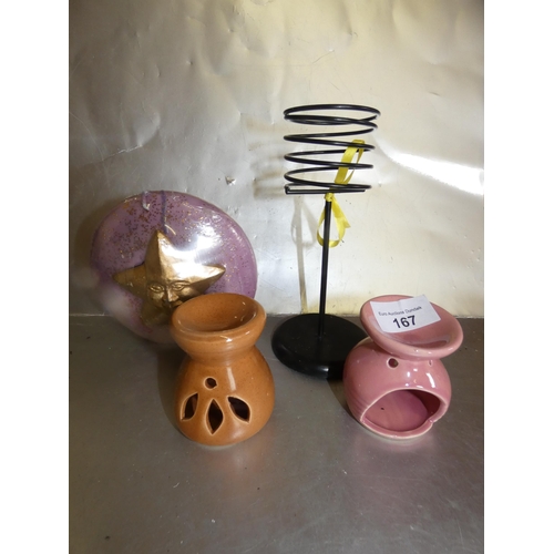 167 - CANDLE, CERAMIC TEALIGHTS AND CANDLE HOLDER