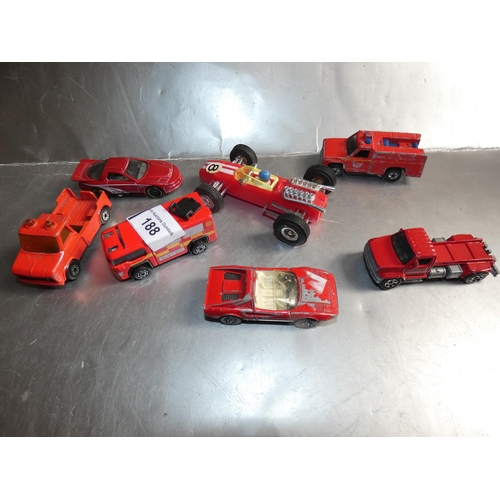 188 - LOT OF RED METAL VEHICLES