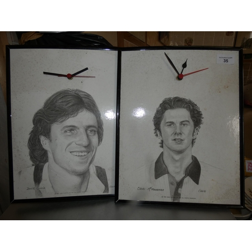 35 - PAIR OF DECORATIVE CLOCKS-DAVID GINOLA AND STEVE MC MANAMAN