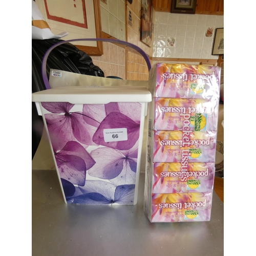 66 - MEDIUM BIN AND SET OF POCKET TISSUES