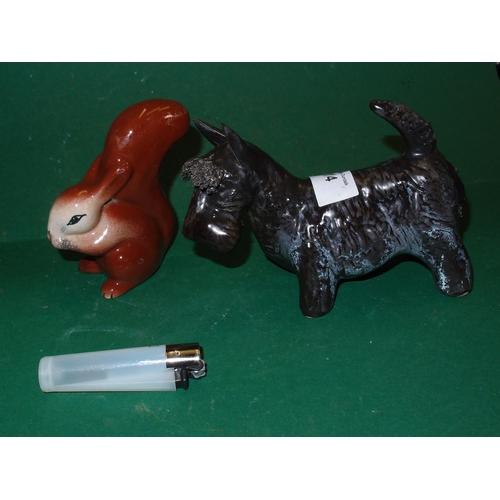 114 - CERAMIC DOG AND SQUIRREL