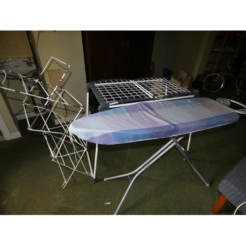 118 - IRONING BOARD AND 2 CLOTHES DRYING RACKS