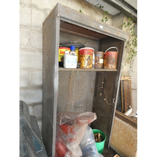 74 - WOODEN CABINET  AND CONTENTS