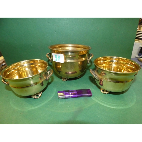 31 - 3 BRASS POTS