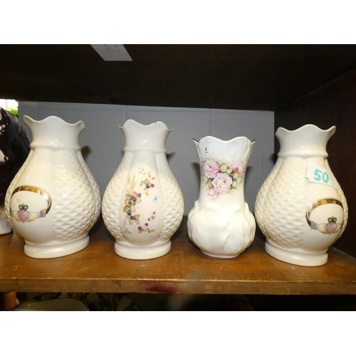 50 - 3 DONEGAL CHINA VASES AND 1 OTHER