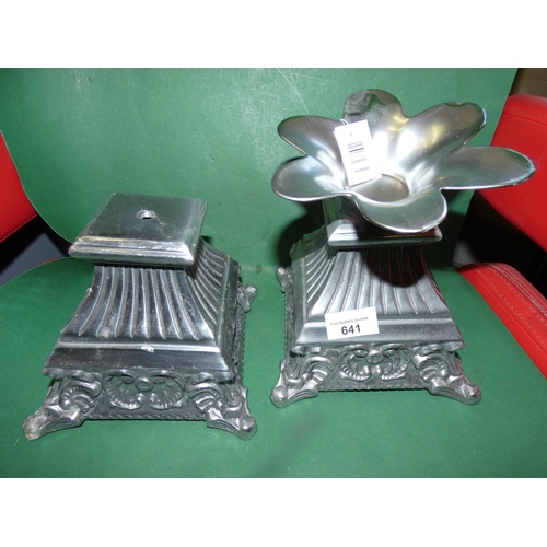 641 - PAIR OF SILVER EFFECT CANDLE HOLDERS