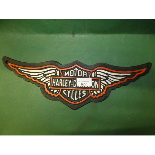 677 - CAST IRON HARLEY DAVIDSON SIGN