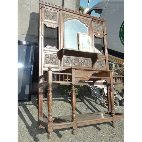 749 - ANTIQUE HAND CARVED HALL STAND