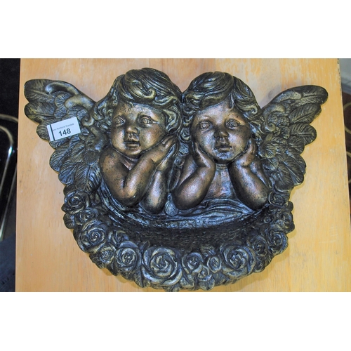 148 - WALL BRONZE EFFECT ORNAMENTS-  2 CHERUBS