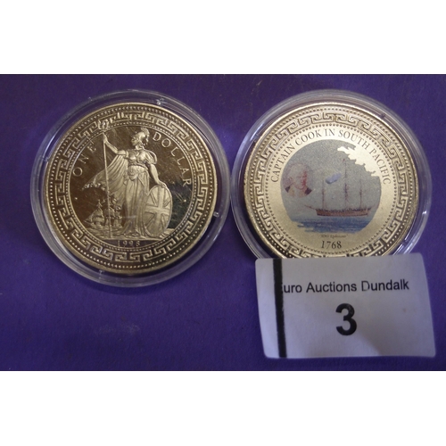 3 - TWO COMMEMORATIVE ONE DOLLAR COINS