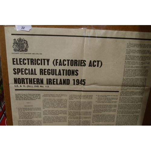 22 - OLD LARGE ELECTRICITY  FACTORIES ACT) SPECIAL REGULATIONS NOTHERN IRELAND 1945SIGN