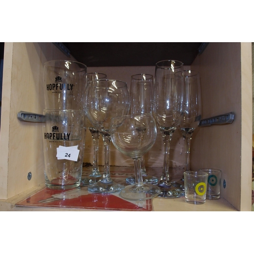 24 - SHELF LOT OF GLASS