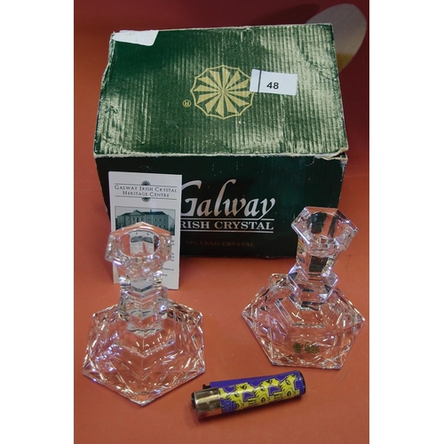 48 - GALWAY CRYSTAL CANDLE HOLDERS IN ORIGINAL BOX