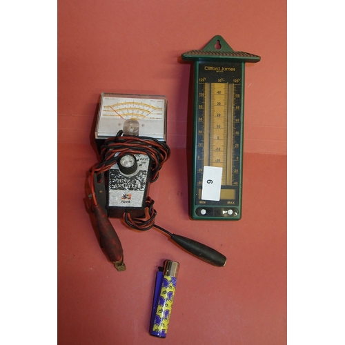 6 - OLD GARDEN THERMOMETER AND MULTIMETER