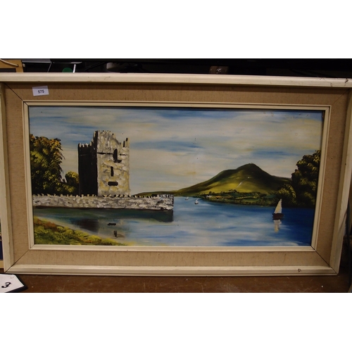 575 - OLD CASTLE FRAMED PAINTING