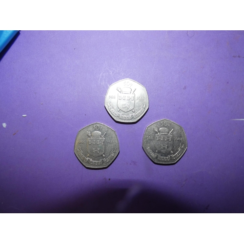 489 - 3 IRISH MILLENNIUM COINS 50 PENCE-1988