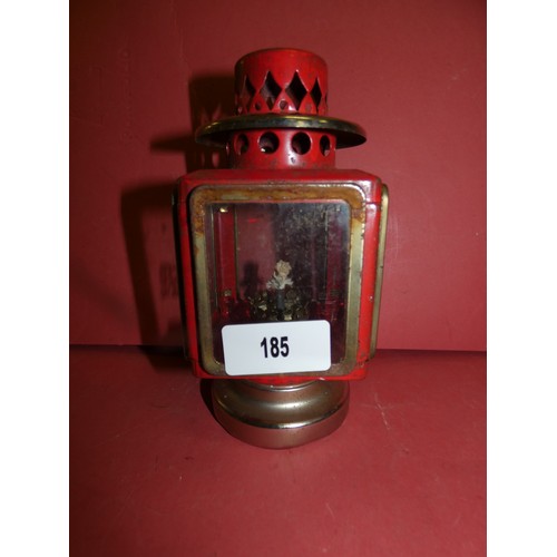 185 - Square Lantern Red With Brass Accents
