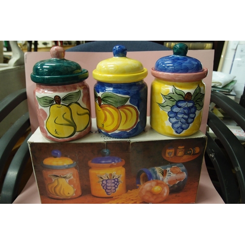 263 - EIT HAND PAINTED STORAGE JARS