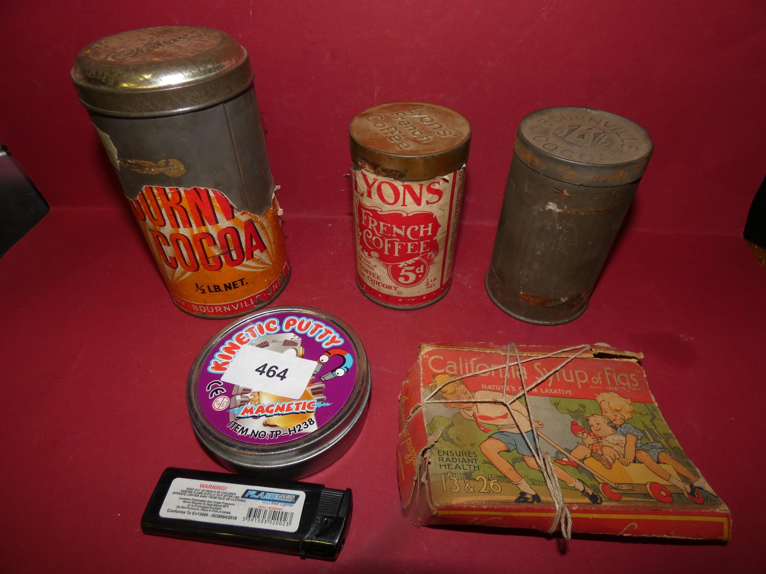 4 OLD METAL FRENCH COFFEE COCOA CANS AND