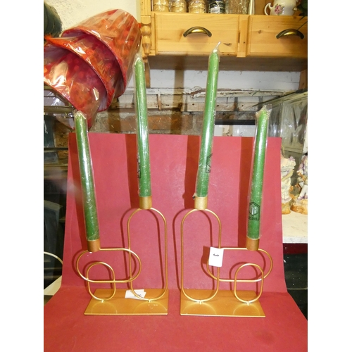 3 - 2 GOLDEN MODERN CANDLE STICKS WITH CANDLES