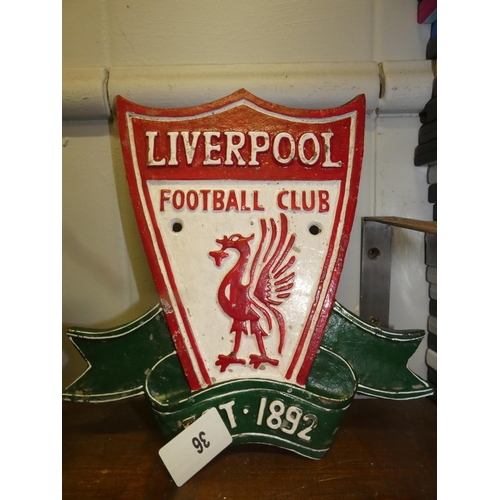 36 - CAST IRON LIVERPOOL SIGN