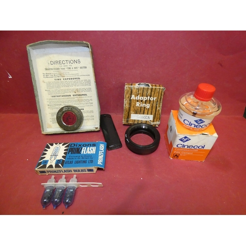 41 - QTY OF PHOTO ACCESSORIES- KONICA ADAPTOR RING, AGFA FILM CEMENT, FLASH BULBS