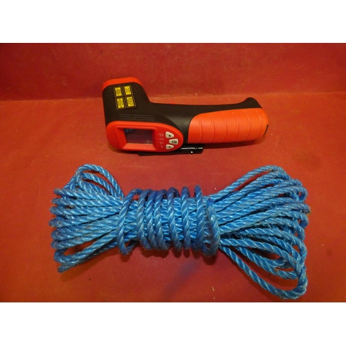 54 - POWERFIX INFRARED THERMOMETER AND BLUE ROPE