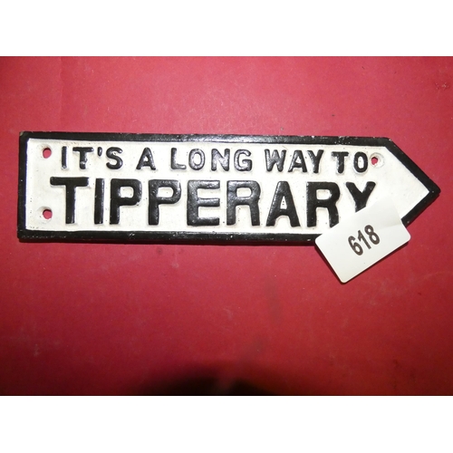 618 - CAST IRON TIPPERARY SIGN