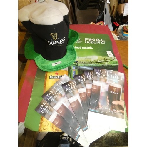 81 - HEINEKEN POSTER, GUINNESS HAT AND QTY OF GUINNESS PAPER STANDS