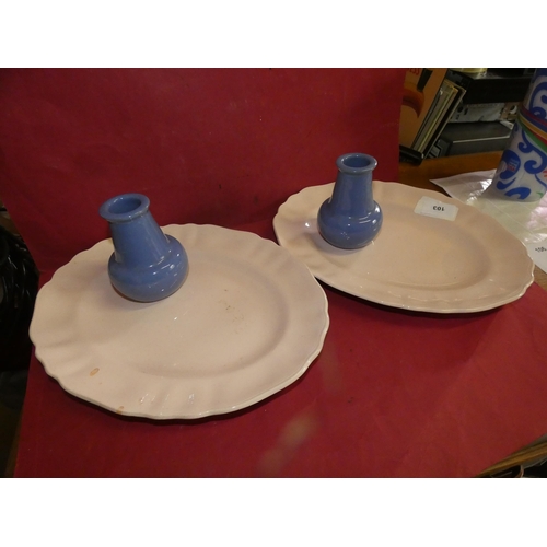 103 - 2 STAMPED DISHES AND TINY VASES