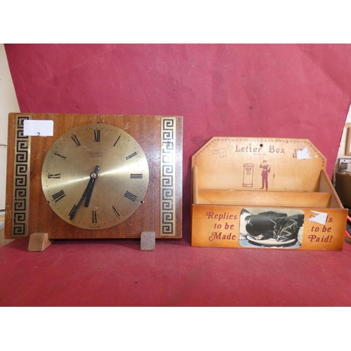 2 - VINTAGE CLOCK AND WOODEN LETTER BOX