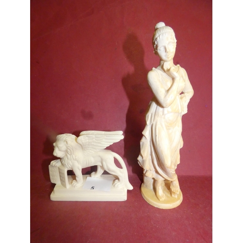 5 - ALABASTER HANDMADE GREEK STATUE AND Winged Lion