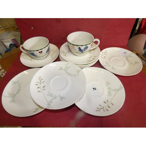 57 - QTY OF STAMPED SAUCERS AND 2 CUPS