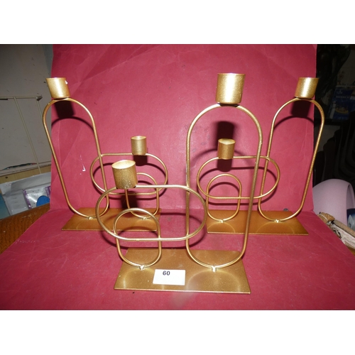 60 - 3 GOLDEN EFFECT CANDLE STICKS