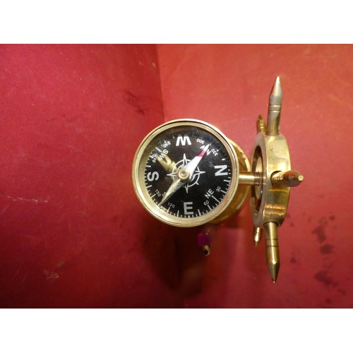 50 - BRASS CAPTAINS WHELL  COMPASS